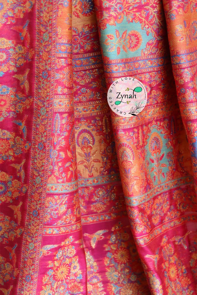Zynah Pure Silk Kani Jamawar Saree with Grand Pallu & Border; Custom Stitched/Ready-made Blouse, Fall, Petticoat; Shipping available USA, Worldwide