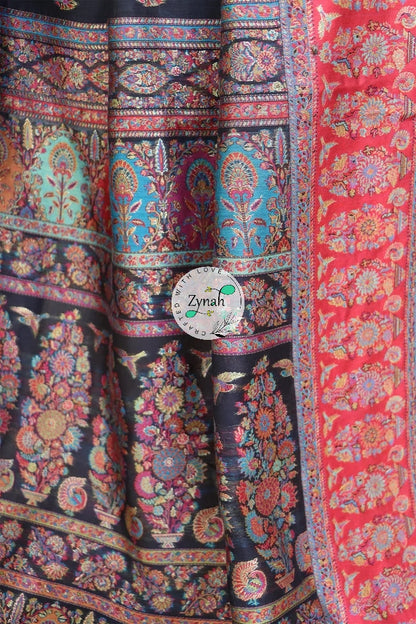 Zynah Pure Silk Kani Jamawar Saree with Butis Body, Grand Pallu & Border; Custom Stitched/Ready-made Blouse, Fall, Petticoat; Shipping available USA, Worldwide