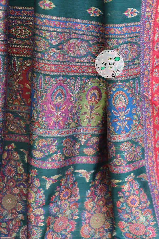 Zynah Pure Silk Kani Jamawar Saree with Butis Body, Grand Pallu & Border; Custom Stitched/Ready-made Blouse, Fall, Petticoat; Shipping available USA, Worldwide