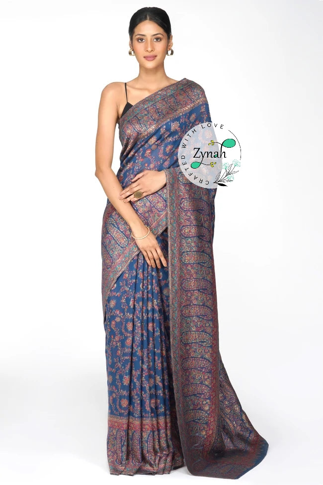 Zynah Pure Silk Kani Jamawar Saree with Grand Pallu & Border; Custom Stitched/Ready-made Blouse, Fall, Petticoat; Shipping available USA, Worldwide