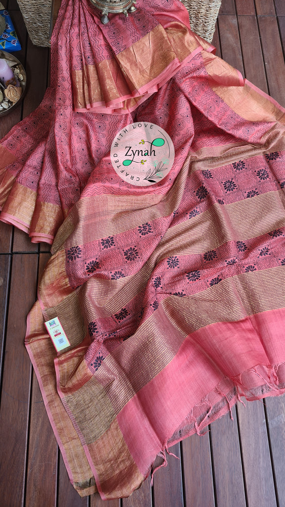 Zynah Handwoven Kantha Silk Saree, Zari Border; Custom Stitched/Ready-made Blouse, Fall, Petticoat; Shipping available USA, Worldwide