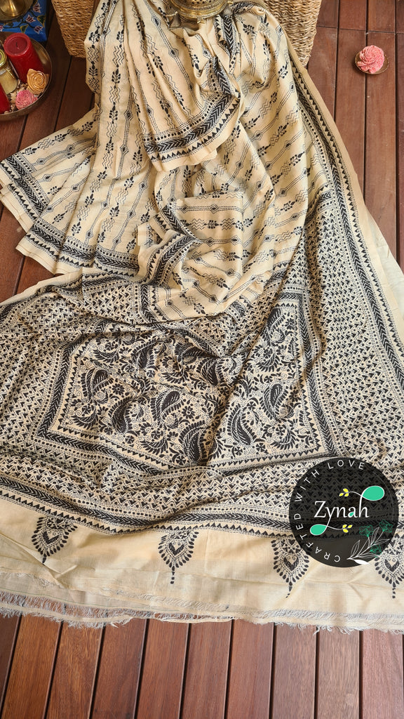 Zynah Pure Tussar Silk Kantha Saree; Custom Stitched/Ready-made Blouse, Fall, Petticoat; Shipping available USA, Worldwide