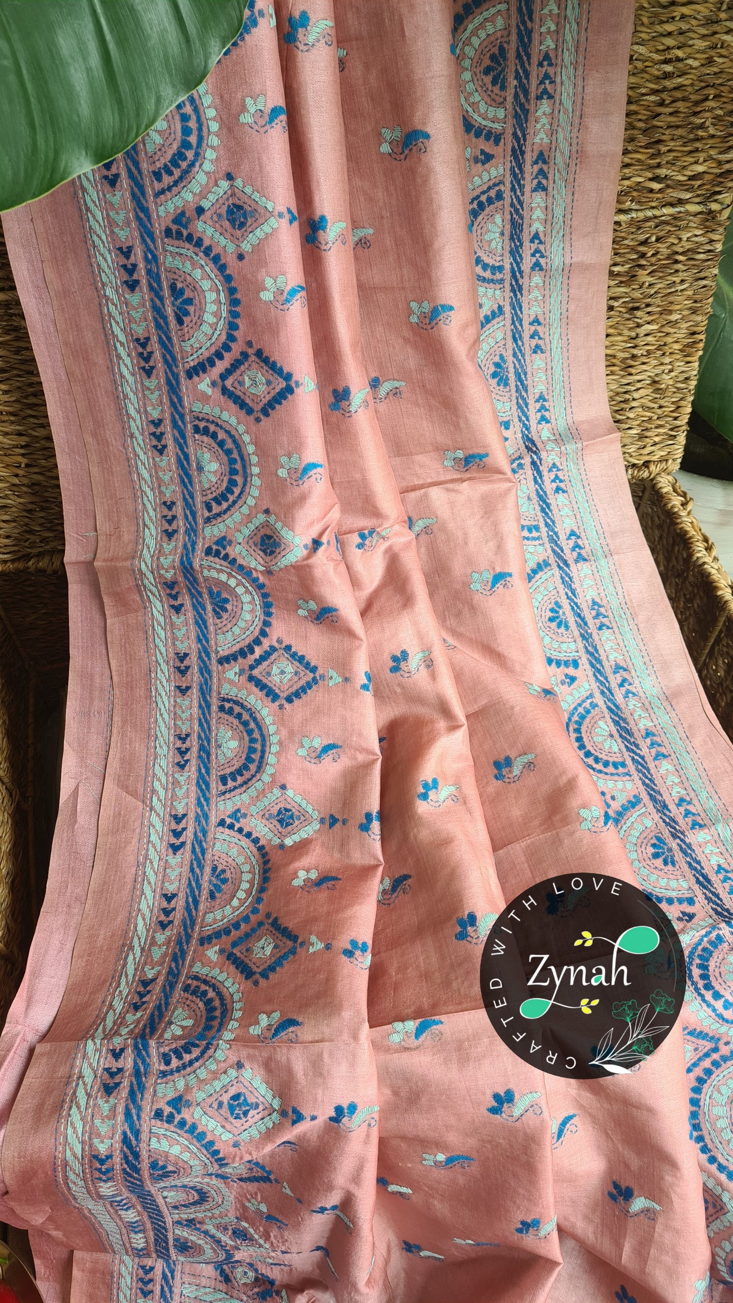 Zynah Pure Tussar Silk Kantha Saree; Custom Stitched/Ready-made Blouse, Fall, Petticoat; Shipping available USA, Worldwide