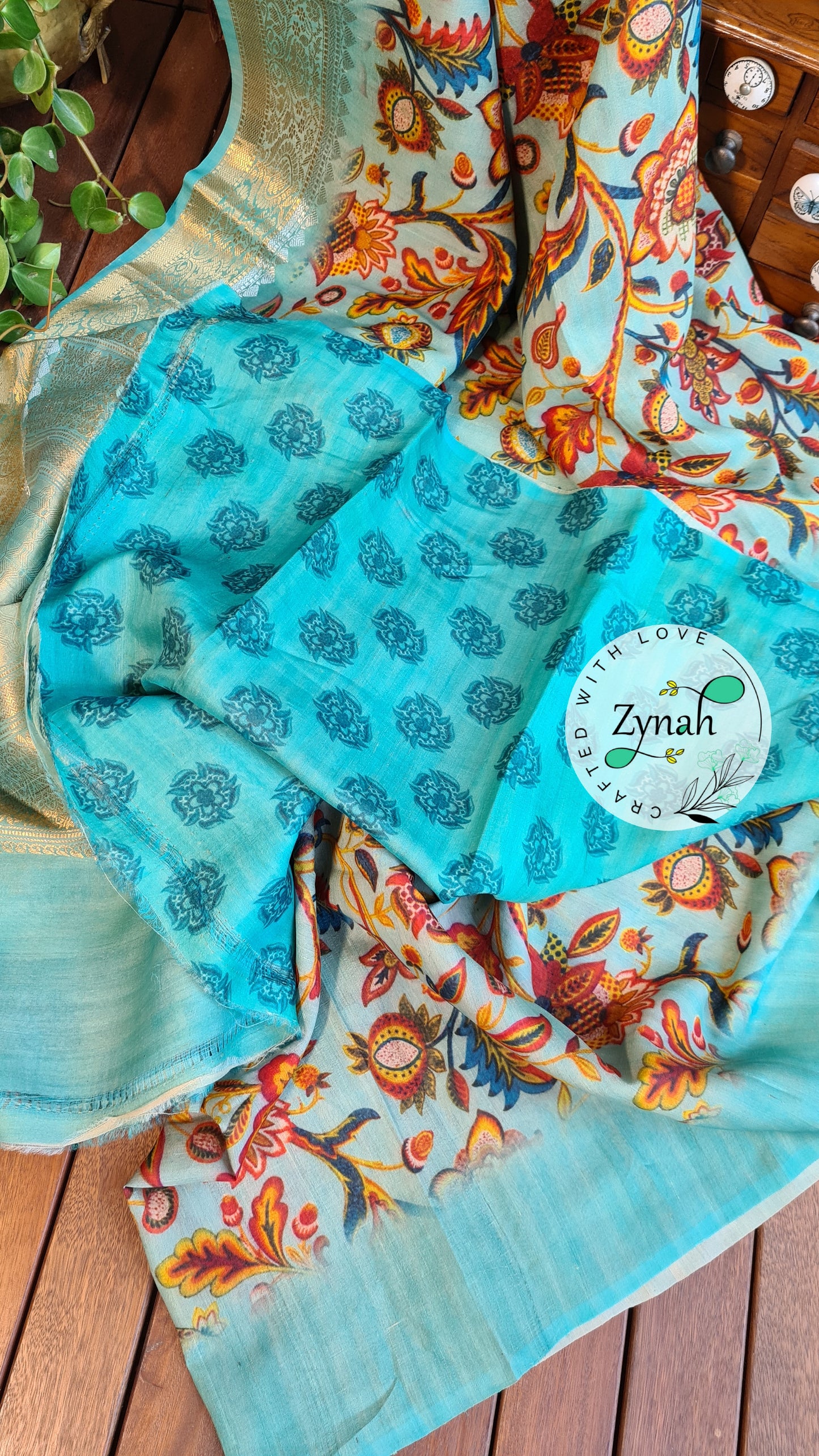 Zynah Pure Tussar Banarasi Silk Saree; Custom Stitched/Ready-made Blouse, Fall, Petticoat; Shipping available USA, Worldwide