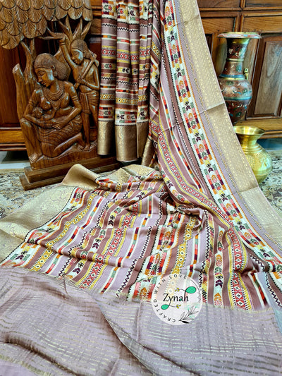 Zynah Pure Munga Silk Saree with Trendy prints & Zari Weave Border; Custom Stitched/Ready-made Blouse, Fall, Petticoat; Shipping available USA, Worldwide