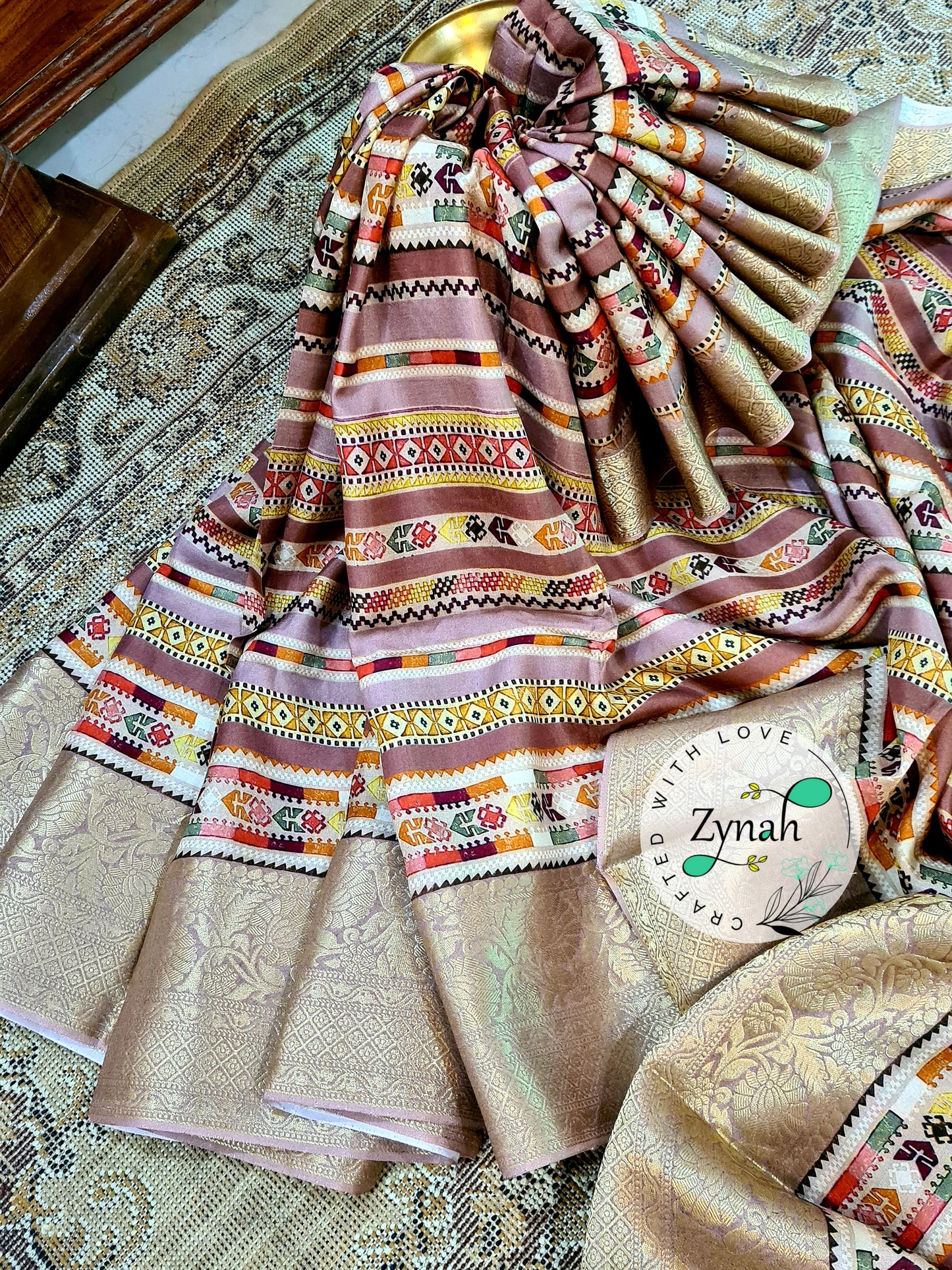 Zynah Pure Munga Silk Saree with Trendy prints & Zari Weave Border; Custom Stitched/Ready-made Blouse, Fall, Petticoat; Shipping available USA, Worldwide