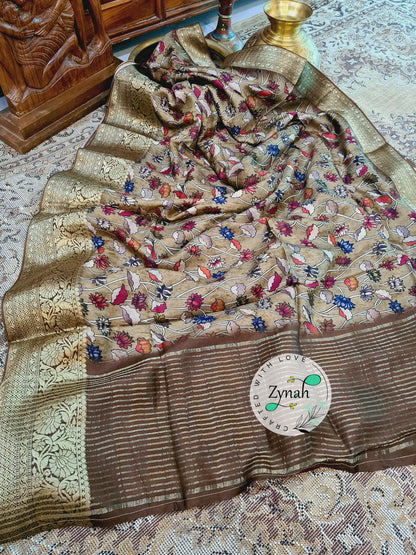 Zynah Pure Munga Silk Saree with Trendy prints & Zari Weave Border; Custom Stitched/Ready-made Blouse, Fall, Petticoat; Shipping available USA, Worldwide