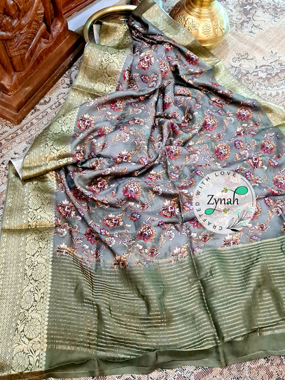 Zynah Pure Munga Silk Saree with Trendy prints & Zari Weave Border; Custom Stitched/Ready-made Blouse, Fall, Petticoat; Shipping available USA, Worldwide