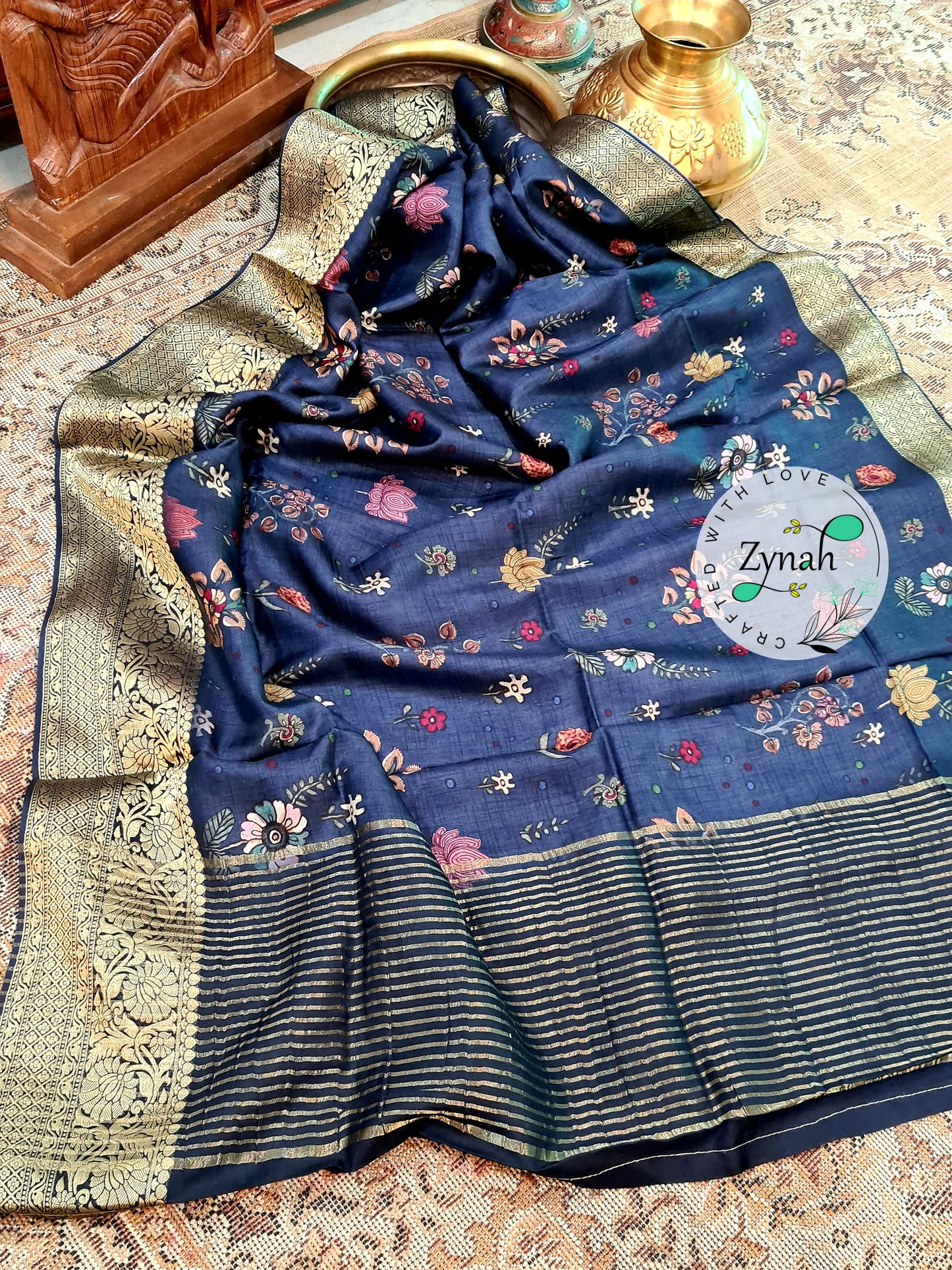 Zynah Pure Munga Silk Saree with Trendy prints & Zari Weave Border; Custom Stitched/Ready-made Blouse, Fall, Petticoat; Shipping available USA, Worldwide