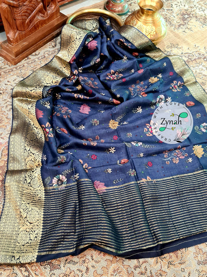 Zynah Pure Munga Silk Saree with Trendy prints & Zari Weave Border; Custom Stitched/Ready-made Blouse, Fall, Petticoat; Shipping available USA, Worldwide