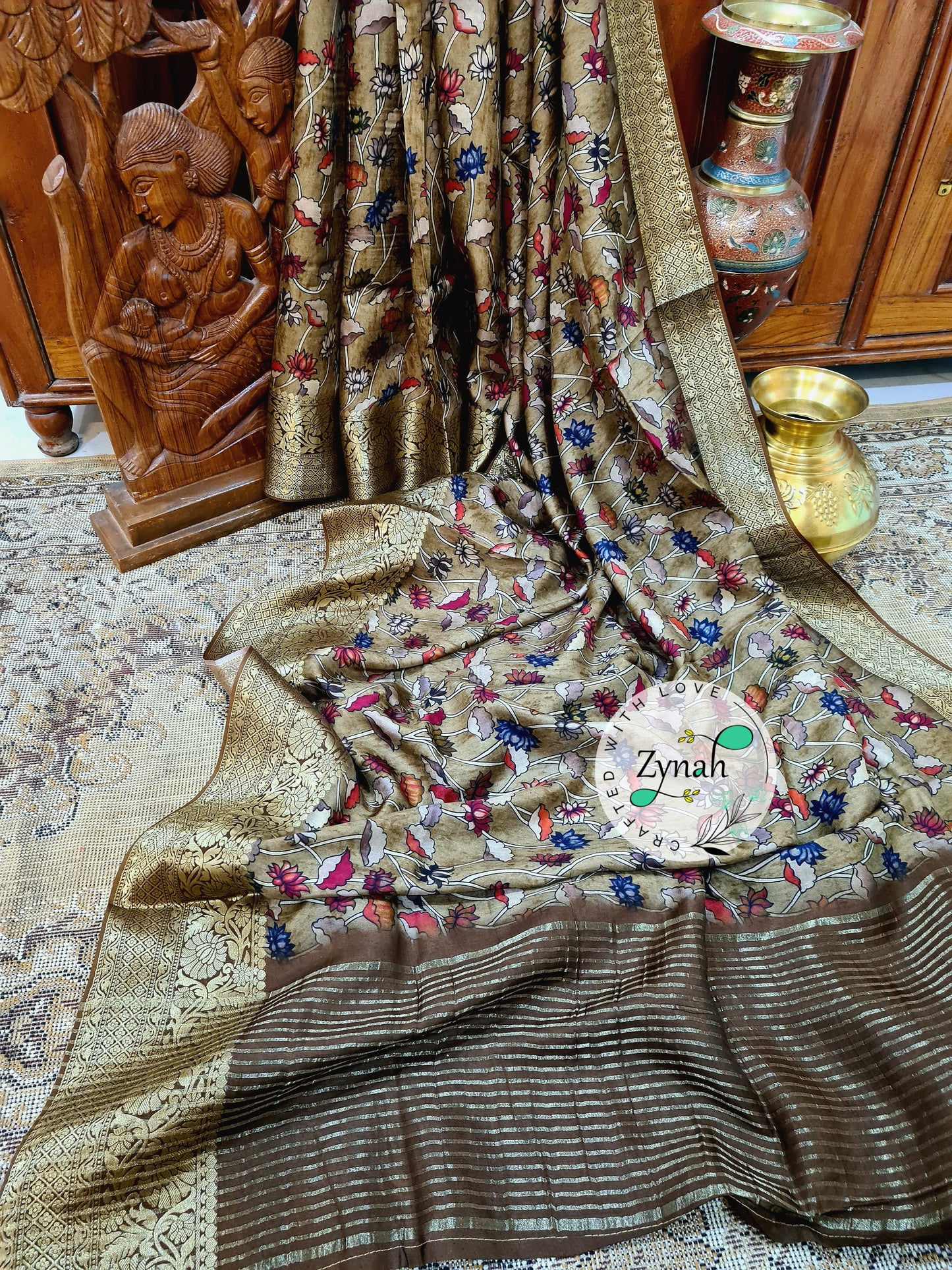 Zynah Pure Munga Silk Saree with Trendy prints & Zari Weave Border; Custom Stitched/Ready-made Blouse, Fall, Petticoat; Shipping available USA, Worldwide