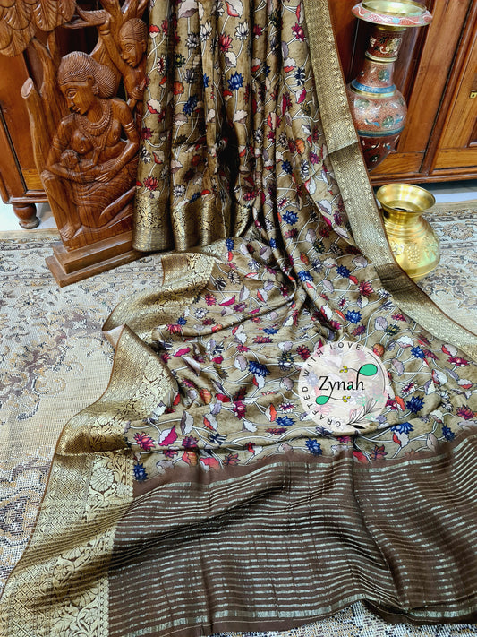 Zynah Pure Munga Silk Saree with Trendy prints & Zari Weave Border; Custom Stitched/Ready-made Blouse, Fall, Petticoat; Shipping available USA, Worldwide