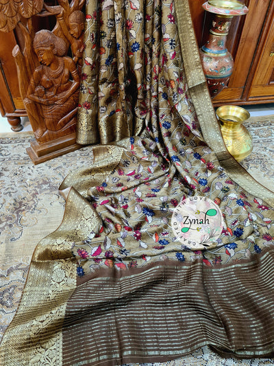 Zynah Pure Munga Silk Saree with Trendy prints & Zari Weave Border; Custom Stitched/Ready-made Blouse, Fall, Petticoat; Shipping available USA, Worldwide