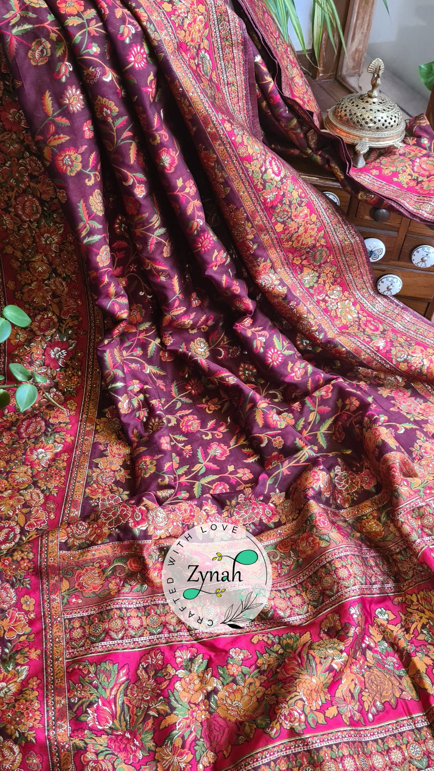 Zynah Pure Kani Silk Cotton Saree with Grand Pallu; Custom Stitched/Ready-made Blouse, Fall, Petticoat; Shipping available USA, Worldwide