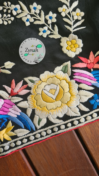 Zynah Pure Crepe Silk Parsi Gara Handcrafted Saree; Custom Stitched/Ready-made Blouse, Fall, Petticoat; Shipping available USA, Worldwide