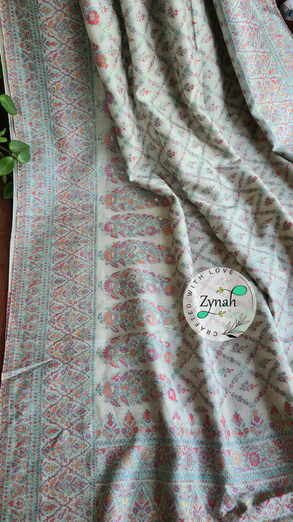 Zynah Pure Silk Kani Jamawar Style Saree with Grand Pallu & Border; Custom Stitched/Ready-made Blouse, Fall, Petticoat; Shipping available USA, Worldwide