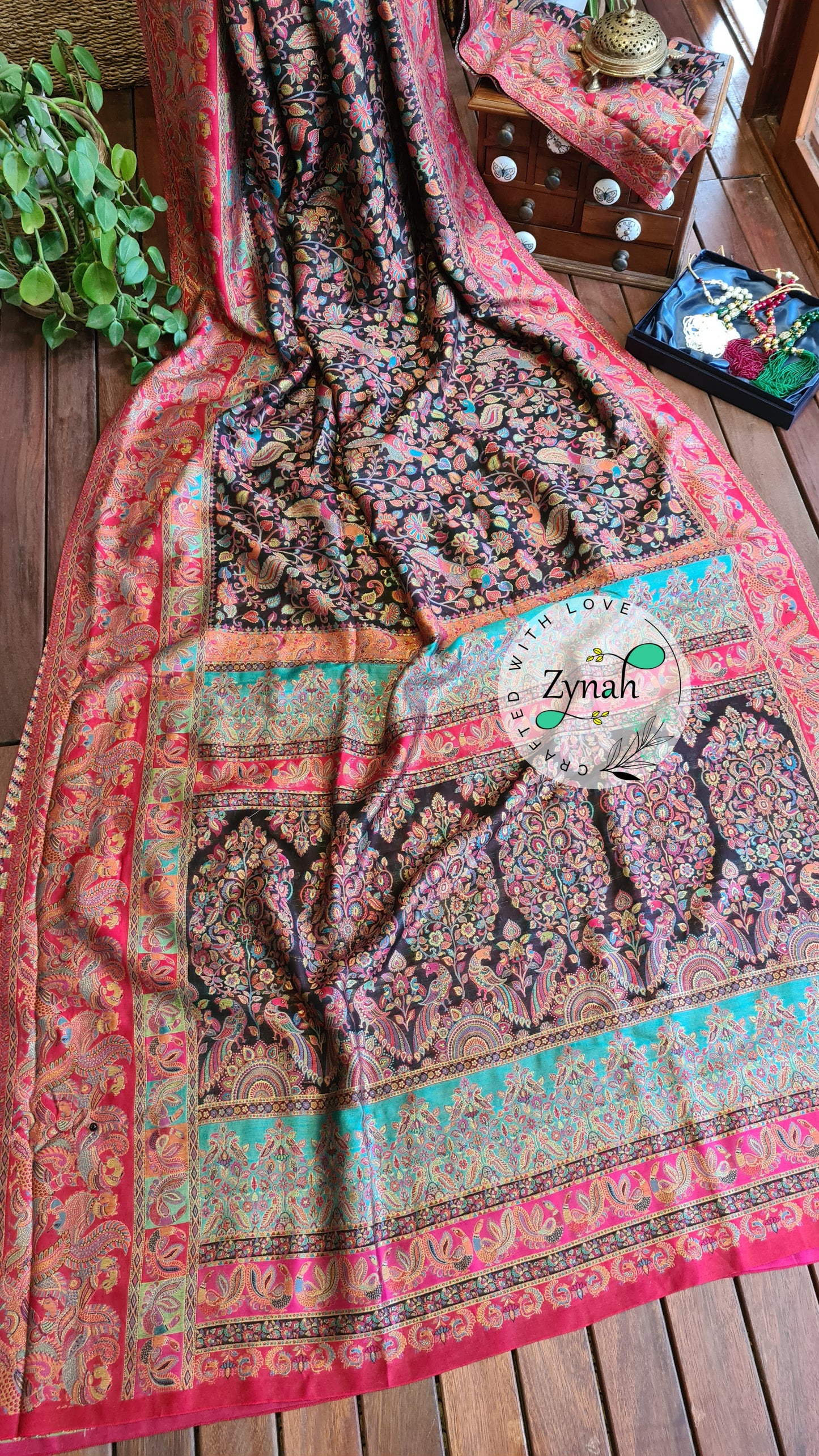 Zynah Pure Kani Silk Saree with Grand Pallu; Custom Stitched/Ready-made Blouse, Fall, Petticoat; Shipping available USA, Worldwide