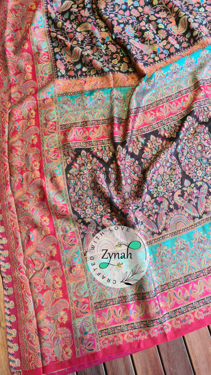 Zynah Pure Kani Silk Saree with Grand Pallu; Custom Stitched/Ready-made Blouse, Fall, Petticoat; Shipping available USA, Worldwide