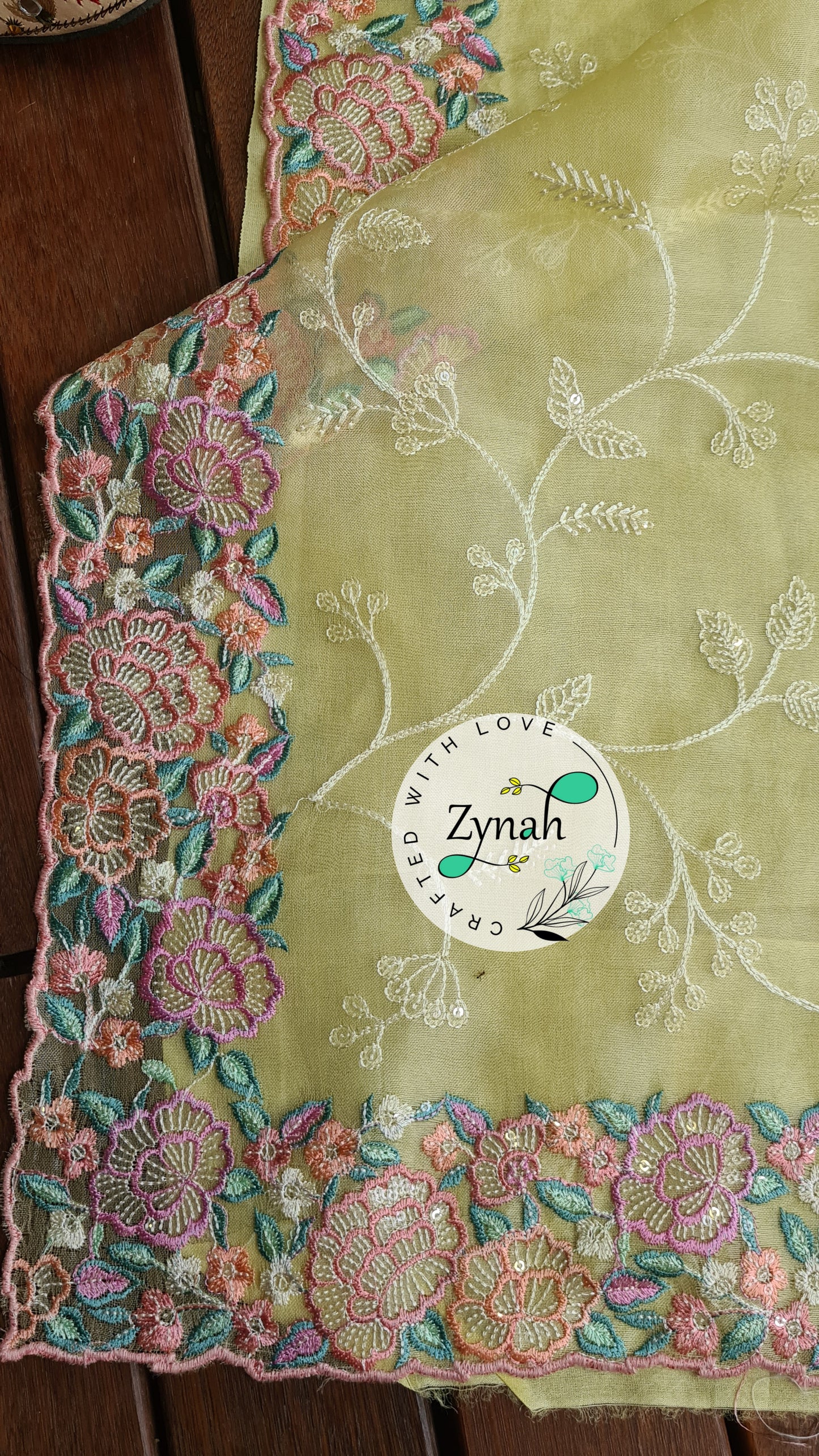 Zynah Pure Organza Silk Saree with Scalloped Border, Thread Embroidery & Sequence Work; Custom Stitched/Ready-made Blouse, Fall, Petticoat; Shipping available USA, Worldwide