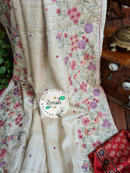 Zynah Pure Tussar Silk Embroidered Saree with 2 blouse pieces; Custom Stitched/Ready-made Blouse, Fall, Petticoat; Shipping available USA, Worldwide