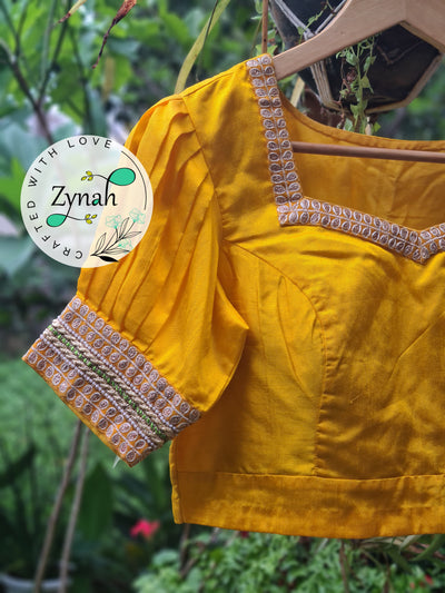 Zynah Pre-order Pure Silk Yellow Color Solid Blouse; Shipping available USA & Worldwide