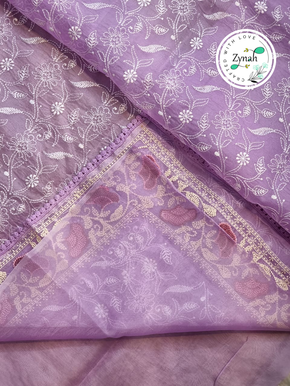 Zynah Violet Color Pure Organza Silk Chikankari  Embroidery Saree with Crochet Lace  in Pastel Shades; Available in many colors; stitched readymade blouse,fall,petticoat,available in USA