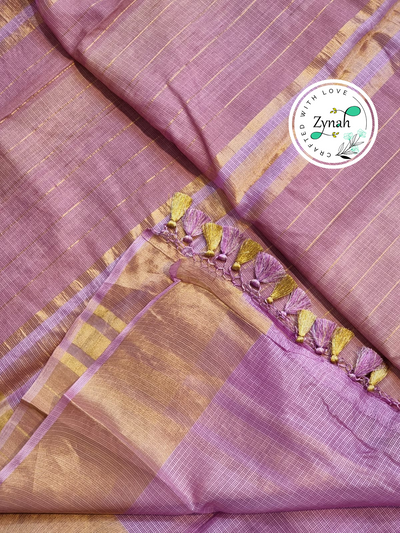 Zynah Violet Color Pure Tussar Kota Silk Saree with Heavy Chikankari Embroidery With Double Ghiccha Pallu and Heavy Tassels; Custom Stitched/Ready-made Blouse, Fall, Petticoat; Shipping available USA, Worldwide