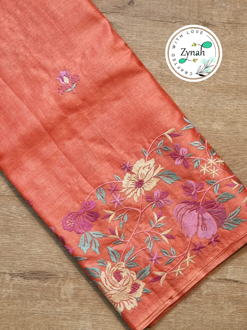 Zynah Pink Color Pure Tussar Silk Embroidered Saree with Vibrant Tassels; Custom Stitched/Ready-made Blouse, Fall, Petticoat; Shipping available USA, Worldwide