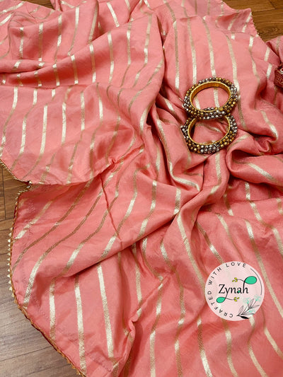 Zynah Pure Munga Silk Saree with Diagonal Stripes, Lehariya Style Weaving & Lace Border; Custom Stitched/Ready-made Blouse, Fall, Petticoat; Shipping available USA, Worldwide