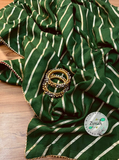 Zynah Pure Munga Silk Saree with Diagonal Stripes, Lehariya Style Weaving & Lace Border; Custom Stitched/Ready-made Blouse, Fall, Petticoat; Shipping available USA, Worldwide