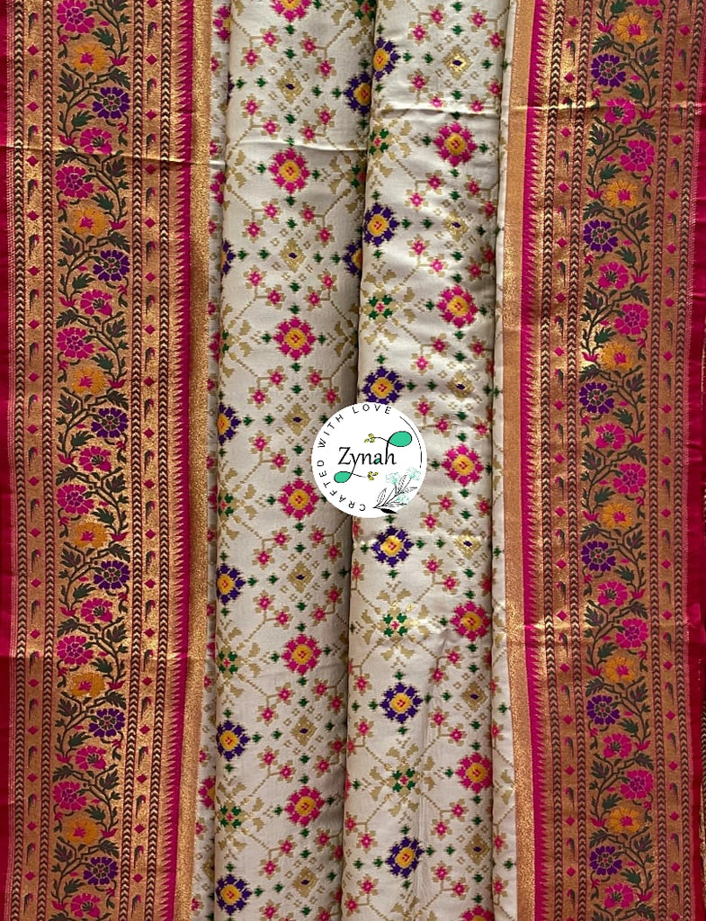 Zynah Pure Banarasi Soft Silk Saree, Patola Weave, Paithani Border & Pallu; Custom Stitched/Ready-made Blouse, Fall, Petticoat; Shipping available USA, Worldwide