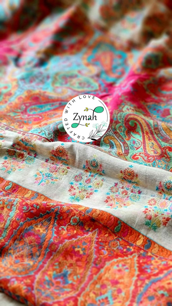 Zynah Pure Kani Silk Cotton Saree with Grand Pallu; Custom Stitched/Ready-made Blouse, Fall, Petticoat; Shipping available USA, Worldwide