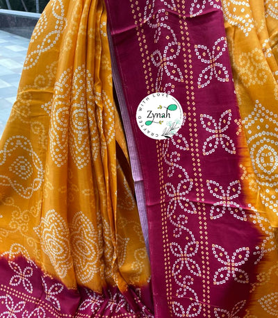 Zynah Pure Gajji Silk Bandhani Saree with Tissue Zari Pallu; Custom Stitched/Ready-made Blouse, Fall, Petticoat; Shipping available USA, Worldwide