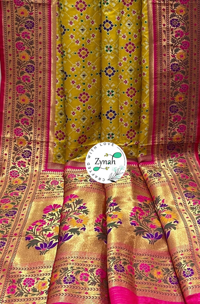 Zynah Pure Banarasi Soft Silk Saree, Patola Weave, Paithani Border & Pallu; Custom Stitched/Ready-made Blouse, Fall, Petticoat; Shipping available USA, Worldwide