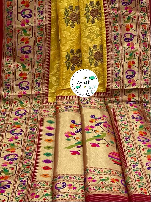 Zynah Banarasi Khaddi Georgette Saree with Chikankari Work & Paithani Weave; Custom Stitched/Ready-made Blouse, Fall, Petticoat; Shipping available USA, Worldwide