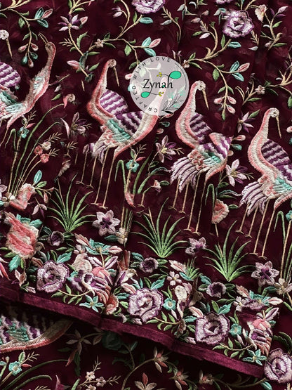 Zynah Pure Georgette Parsi Gara Inspired Embroidery Saree; Custom Stitched/Ready-made Blouse, Fall, Petticoat; Shipping available USA, Worldwide