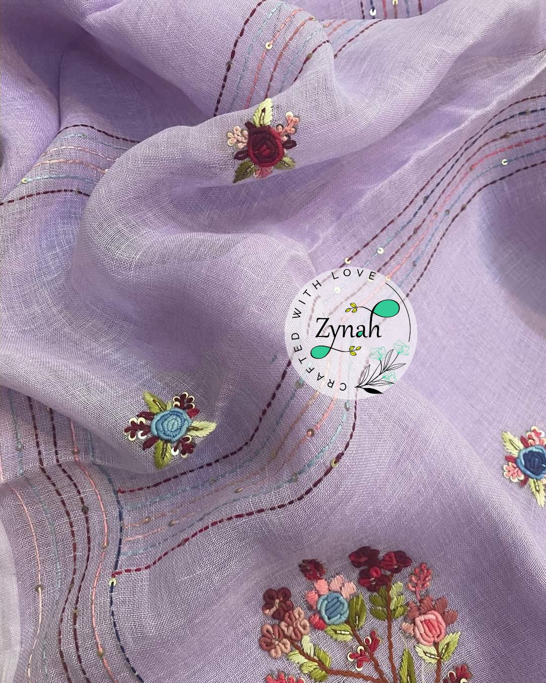 Zynah Pure Linen(120c) Handcrafted Saree with French Knot Hand Embroidery; Custom Stitched/Ready-made Blouse, Fall, Petticoat; Shipping available USA, Worldwide