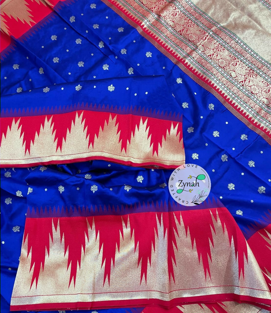 Zynah Pure Banarasi Soft Silk Saree with Temple Design Border; Custom Stitched/Ready-made Blouse, Fall, Petticoat; Shipping available USA, Worldwide