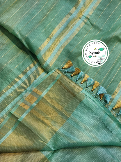 Zynah Teal Color Pure Tussar Kota Silk Saree with Heavy Chikankari Embroidery With Double Ghiccha Pallu and Heavy Tassels; Custom Stitched/Ready-made Blouse, Fall, Petticoat; Shipping available USA, Worldwide