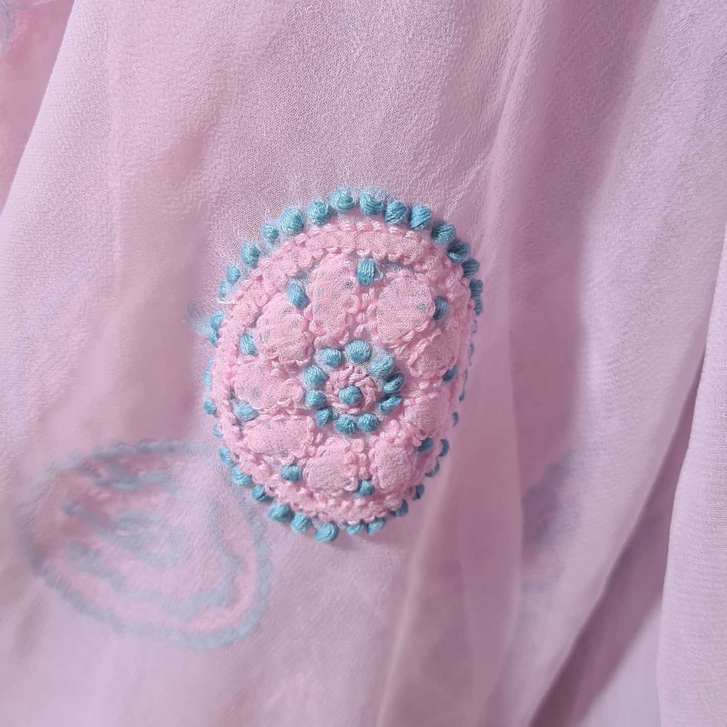 Zynah Powder Pink Georgette Lucknowi Hand embroidered Chikankari Saree; Custom Stitched/Ready-made Blouse, Fall, Petticoat; Shipping available USA, Worldwide