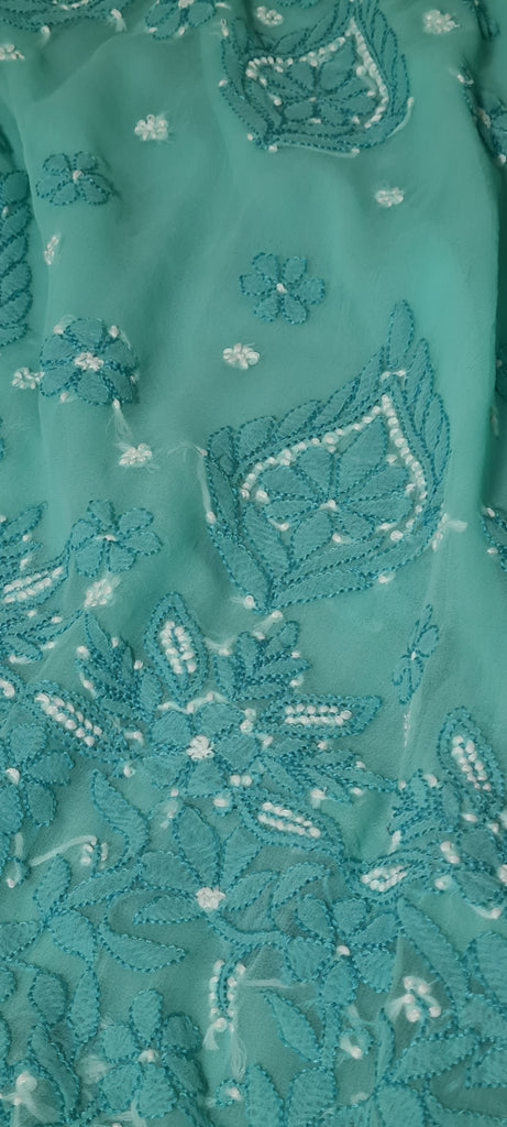 Zynah Teal green colored Georgette Lucknowi Hand embroidered Chikankari Saree; Custom stitched/ readymade blouse,fall,petticoat,available in USA