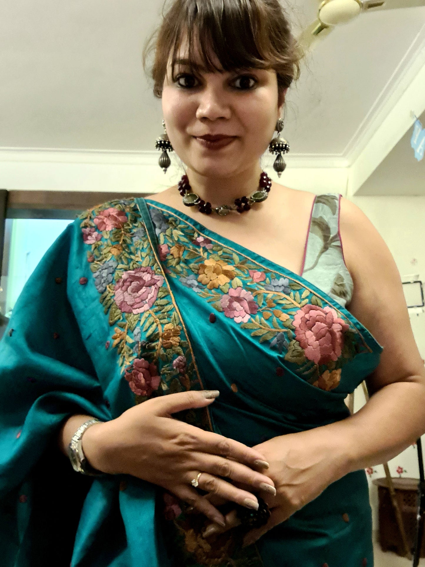 Zynah Made to Order Pure Tussar Silk Parsi Gara Handcrafted Saree; Custom Stitched/Ready-made Blouse, Fall, Petticoat; Shipping available USA, Worldwide