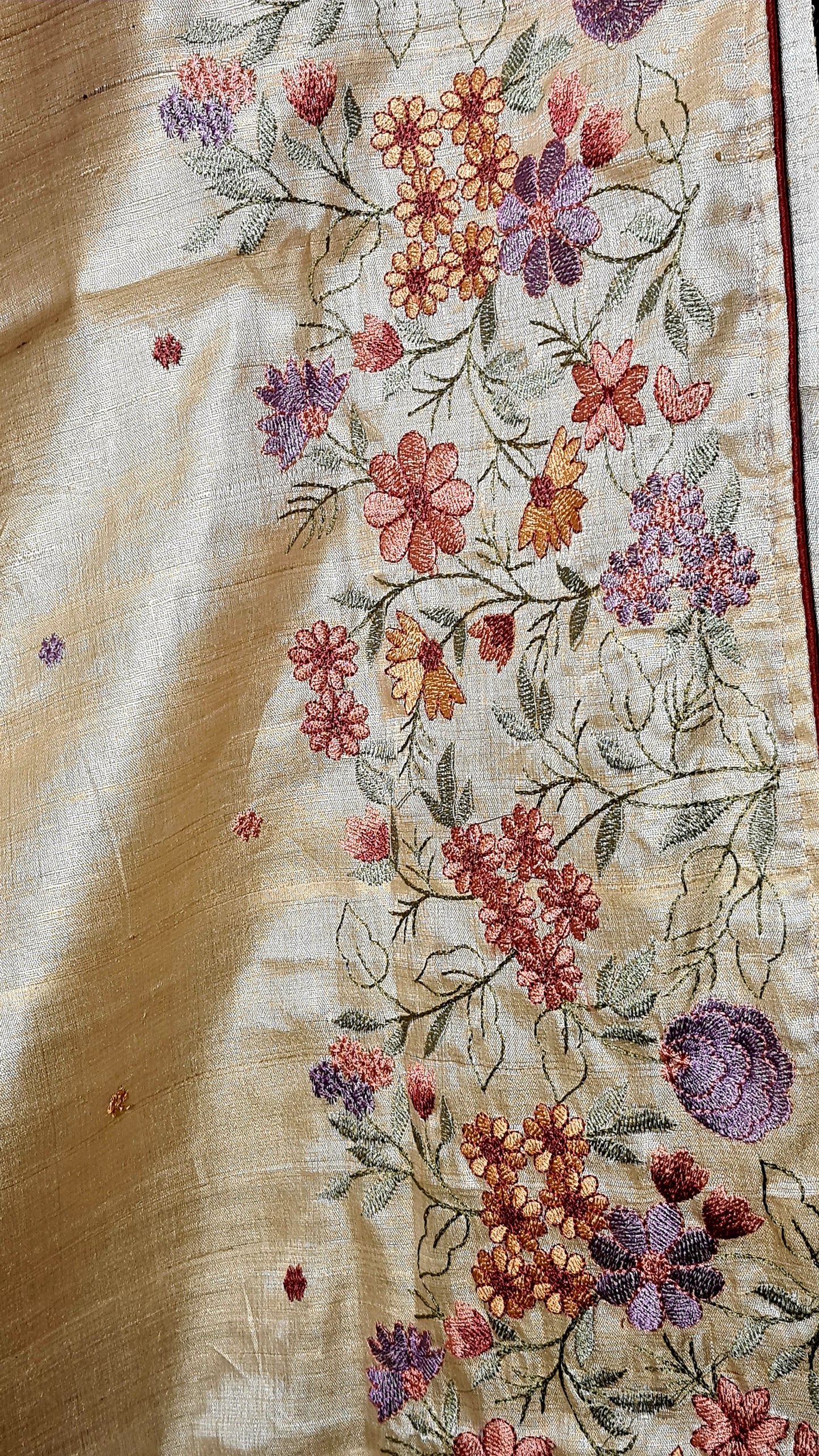 Zynah Pure Tussar Silk Embroidered Saree with Pure Satin Silk Bandhani Blouse; Custom Stitched/Ready-made Blouse, Fall, Petticoat; Shipping available USA, Worldwide