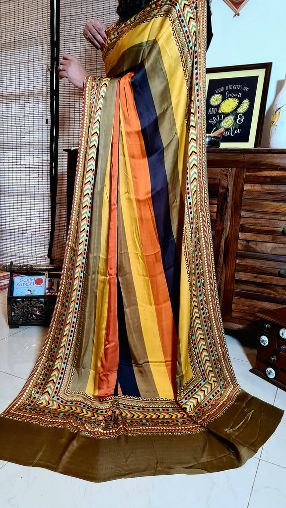 Zynah Pure Satin Silk Digital Printed Saree; Custom Stitched/Ready-made Blouse, Fall, Petticoat; Shipping available USA, Worldwide