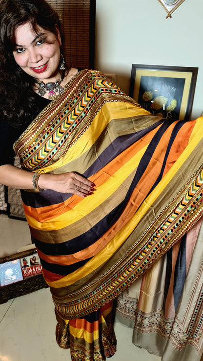 Zynah Pure Satin Silk Digital Printed Saree; Custom Stitched/Ready-made Blouse, Fall, Petticoat; Shipping available USA, Worldwide