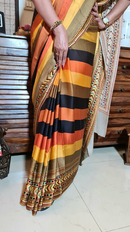 Zynah Pure Satin Silk Digital Printed Saree; Custom Stitched/Ready-made Blouse, Fall, Petticoat; Shipping available USA, Worldwide