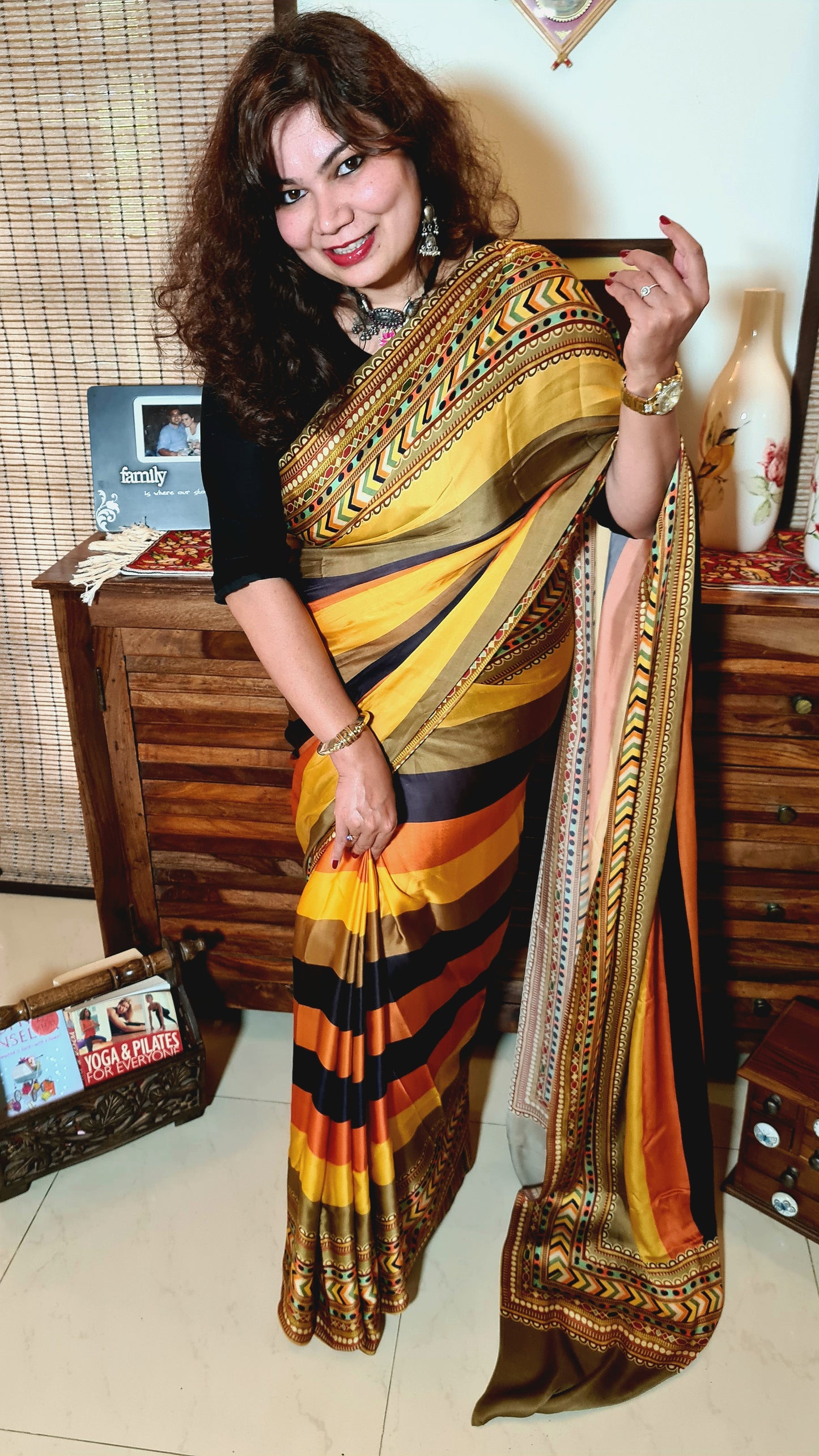 Zynah Pure Satin Silk Digital Printed Saree; Custom Stitched/Ready-made Blouse, Fall, Petticoat; Shipping available USA, Worldwide