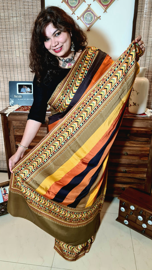 Zynah Pure Satin Silk Digital Printed Saree; Custom Stitched/Ready-made Blouse, Fall, Petticoat; Shipping available USA, Worldwide