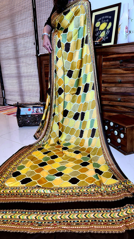 Zynah Pure Satin Silk Digital Printed Saree; Custom Stitched/Ready-made Blouse, Fall, Petticoat; Shipping available USA, Worldwide