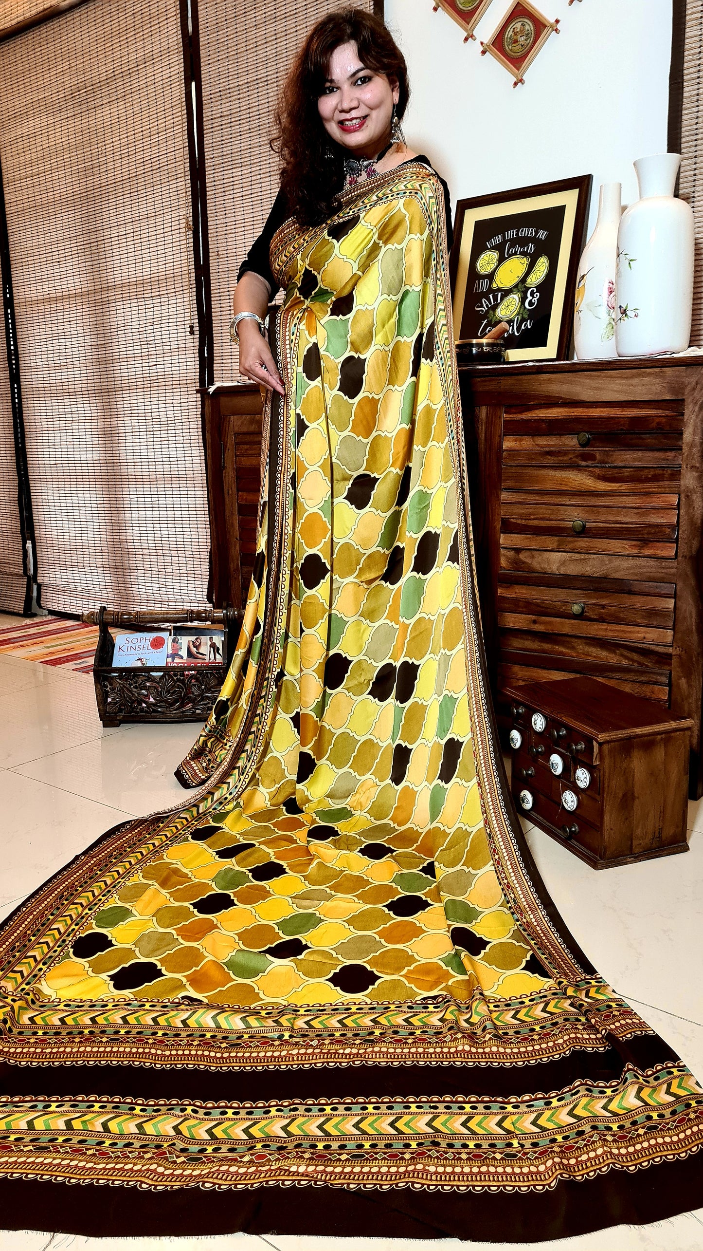 Zynah Pure Satin Silk Digital Printed Saree; Custom Stitched/Ready-made Blouse, Fall, Petticoat; Shipping available USA, Worldwide